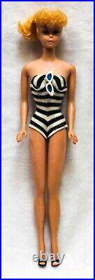 Vintage #6 Ponytail Barbie Doll Honey Blond Hair In Striped Suit Japan Mattel