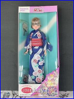 Vintage 80s Jenny Doll Japanese Kimono In Blue withObi & Fan Takara Toys NRFB NIB