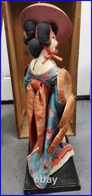 Vintage Antique Japanese Doll Kimono Geisha Large 24 in Shipping Crate
