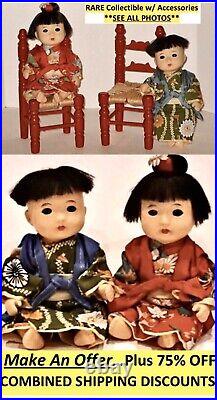 Vintage Asian Dolls Gift Set RARE Boy Girl Twins Japanese Children Pair Doll Vtg