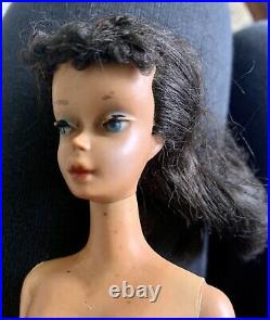 Vintage BARBIE Brunette #4 Ponytail Heavy TM Crayon Body- Great Project Doll