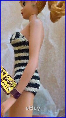 Vintage Barbie, A Blond, No 4, Rare Purple wrist tag, stock 850, Japan, Mattel