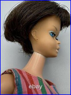 Vintage Barbie American Girl Brunette Short Hair Doll & Suit Peach Lips