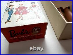 Vintage Barbie Doll Brunette Bubble Cut #850 Red Swimsuit Box Liner Stand Shoes