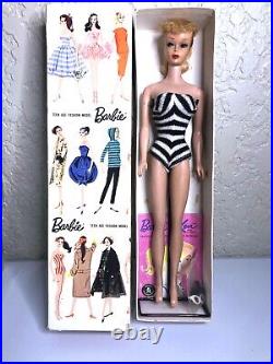 Vintage Barbie Doll PONYTAIL BLONDE #5 ORIGINAL BOX Swimsuit Stand NO GREEN 1961