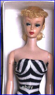 Vintage Barbie Doll PONYTAIL BLONDE #5 ORIGINAL BOX Swimsuit Stand NO GREEN 1961