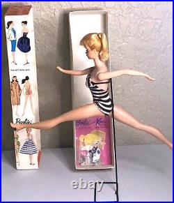 Vintage Barbie Doll PONYTAIL BLONDE #5 ORIGINAL BOX Swimsuit Stand NO GREEN 1961