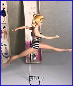 Vintage Barbie Doll PONYTAIL BLONDE #5 ORIGINAL BOX Swimsuit Stand NO GREEN 1961