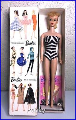 Vintage Barbie Doll PONYTAIL BLONDE #5 ORIGINAL BOX Swimsuit Stand NO GREEN 1961