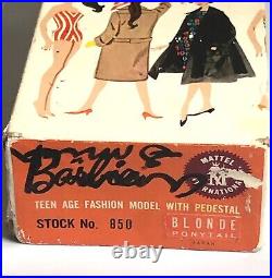 Vintage Barbie Doll PONYTAIL BLONDE #5 ORIGINAL BOX Swimsuit Stand NO GREEN 1961