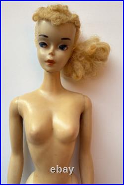Vintage Barbie Doll Ponytail # 3 Blonde with Brown Eyeliner, Mattel 1960s Japan