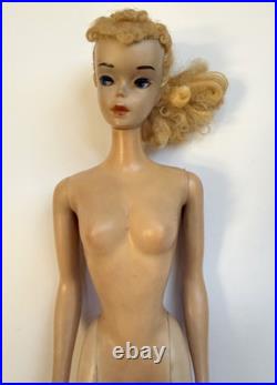Vintage Barbie Doll Ponytail # 3 Blonde with Brown Eyeliner, Mattel 1960s Japan
