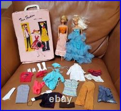 Vintage Barbie Dolls 1966 Lot Of 2 Barbies with Clothes Shoes Case Bendable legs