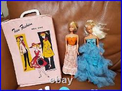 Vintage Barbie Dolls 1966 Lot Of 2 Barbies with Clothes Shoes Case Bendable legs