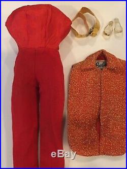 Vintage Barbie Hostess Set Red Jumpsuit and Tabard VHTF withBubblecut Doll