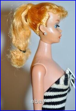 Vintage Barbie Mattel 1962 BLONDE Hair #5 PONYTAIL #850 B&W Swimsuit Shoes VGUC