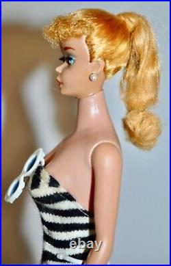 Vintage Barbie Mattel 1962 BLONDE Hair #5 PONYTAIL #850 B&W Swimsuit Shoes VGUC