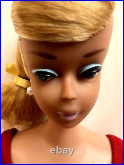 Vintage Barbie Platinum Blonde SWIRL PONYTAIL Doll with Red Swimsuit, GORGEOUS