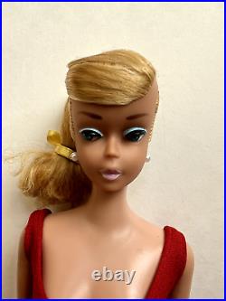 Vintage Barbie Platinum Blonde SWIRL PONYTAIL Doll with Red Swimsuit, GORGEOUS