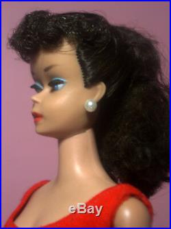 Vintage Barbie Ponytail #6 Model #850 Brunette Beautiful Face OSS Red Mules ExcC
