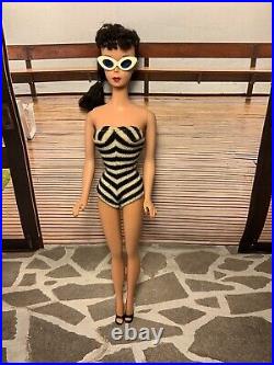 Vintage Barbie Ponytail Doll #4Brunette OSS#850 ALL Original OT Mules, Sunglasses