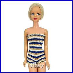 Vintage Barbie TWIGGY Doll #1185 TNT Bend Legs 1967 In Striped Swimsuit