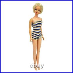 Vintage Barbie TWIGGY Doll #1185 TNT Bend Legs 1967 In Striped Swimsuit