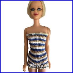 Vintage Barbie TWIGGY Doll #1185 TNT Bend Legs 1967 In Striped Swimsuit