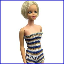 Vintage Barbie TWIGGY Doll #1185 TNT Bend Legs 1967 In Striped Swimsuit