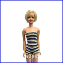 Vintage Barbie TWIGGY Doll #1185 TNT Bend Legs 1967 In Striped Swimsuit