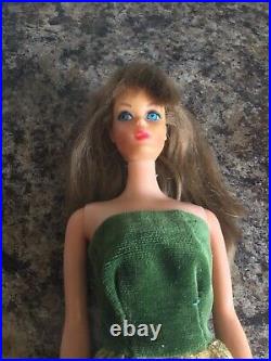 Vintage Barbie Twist'n Turn Doll #1160 1966 Bangs Long Hair Brown With Outfit