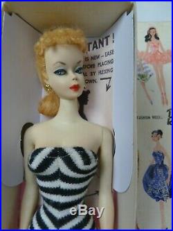 Vintage Barbie ponytail #2 blond-square JAPAN box on foot-R Stand and box