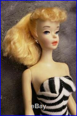 Vintage Barbie ponytail #3 blond original tm box, awning bangs #1 japan heels