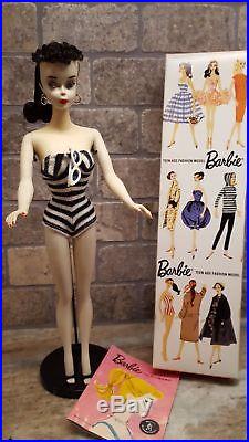 Vintage Barbie ponytail #3 brunette TM with horizontal japan box on foot RARE