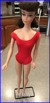 Vintage Beautiful Barbie PonyTail Brunette 1963 Red Swim Suit/ red shoes MINT