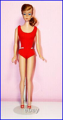 Vintage Beautiful Barbie Swirl Ponytail Model #850 Titian Hair OSS Red Mules Exc