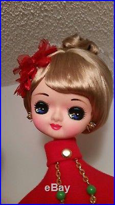Vintage Big Eye Sakura Pose Doll Japan 1960's Cloth Mod Dress Brooch Bradley