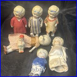 Vintage Bisque Doll Lot 1920s-30s All Marked JAPAN 7 Dolls 3-4 Painted SEE