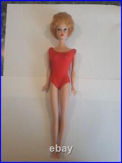 Vintage Blond Bubble Cut Barbie Doll with Red Swimsuit Mattel 1960's Japan