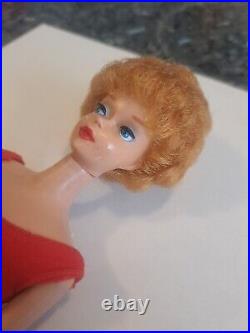 Vintage Blond Bubble Cut Barbie Doll with Red Swimsuit Mattel 1960's Japan