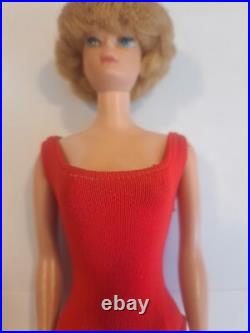 Vintage Blond Bubble Cut Barbie Doll with Red Swimsuit Mattel 1960's Japan