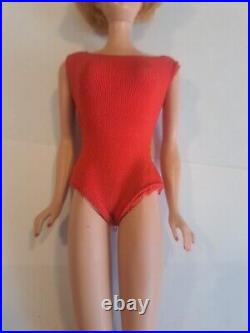 Vintage Blond Bubble Cut Barbie Doll with Red Swimsuit Mattel 1960's Japan