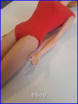 Vintage Blond Bubble Cut Barbie Doll with Red Swimsuit Mattel 1960's Japan