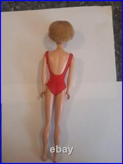 Vintage Blond Bubble Cut Barbie Doll with Red Swimsuit Mattel 1960's Japan