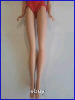 Vintage Blond Bubble Cut Barbie Doll with Red Swimsuit Mattel 1960's Japan