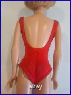 Vintage Blond Bubble Cut Barbie Doll with Red Swimsuit Mattel 1960's Japan