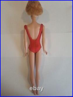 Vintage Blond Bubble Cut Barbie Doll with Red Swimsuit Mattel 1960's Japan