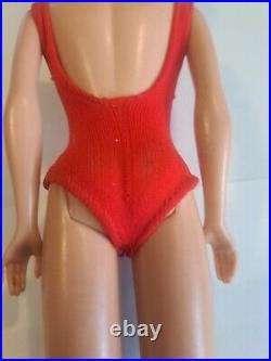 Vintage Blond Bubble Cut Barbie Doll with Red Swimsuit Mattel 1960's Japan