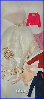 Vintage Blonde Bubble Cut Barbie Doll Pale Pink/White Lips EUC With Clothing Lot