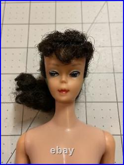 Vintage Brunette Ponytail Barbie Curly Poodle Bangs Mattel Japan Straight Legs